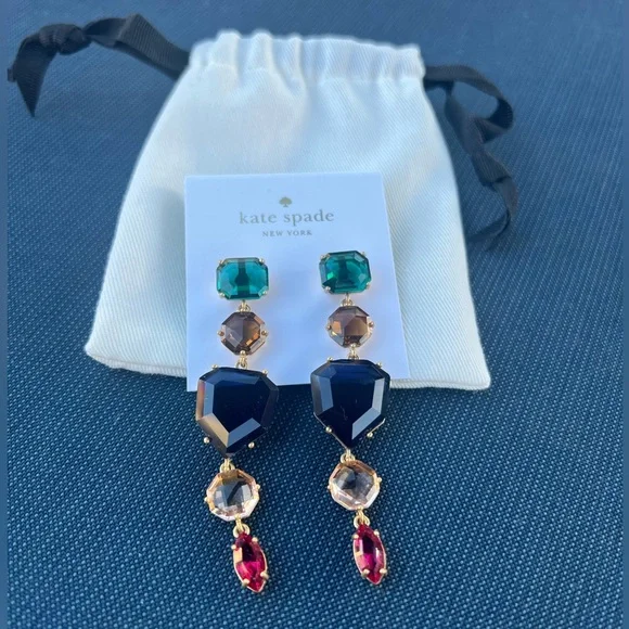 KATE SPADE SHE HAS SPARK CRYSTAL LINEAR DROP EARRINGS. NWT. - Picture 2 of 4